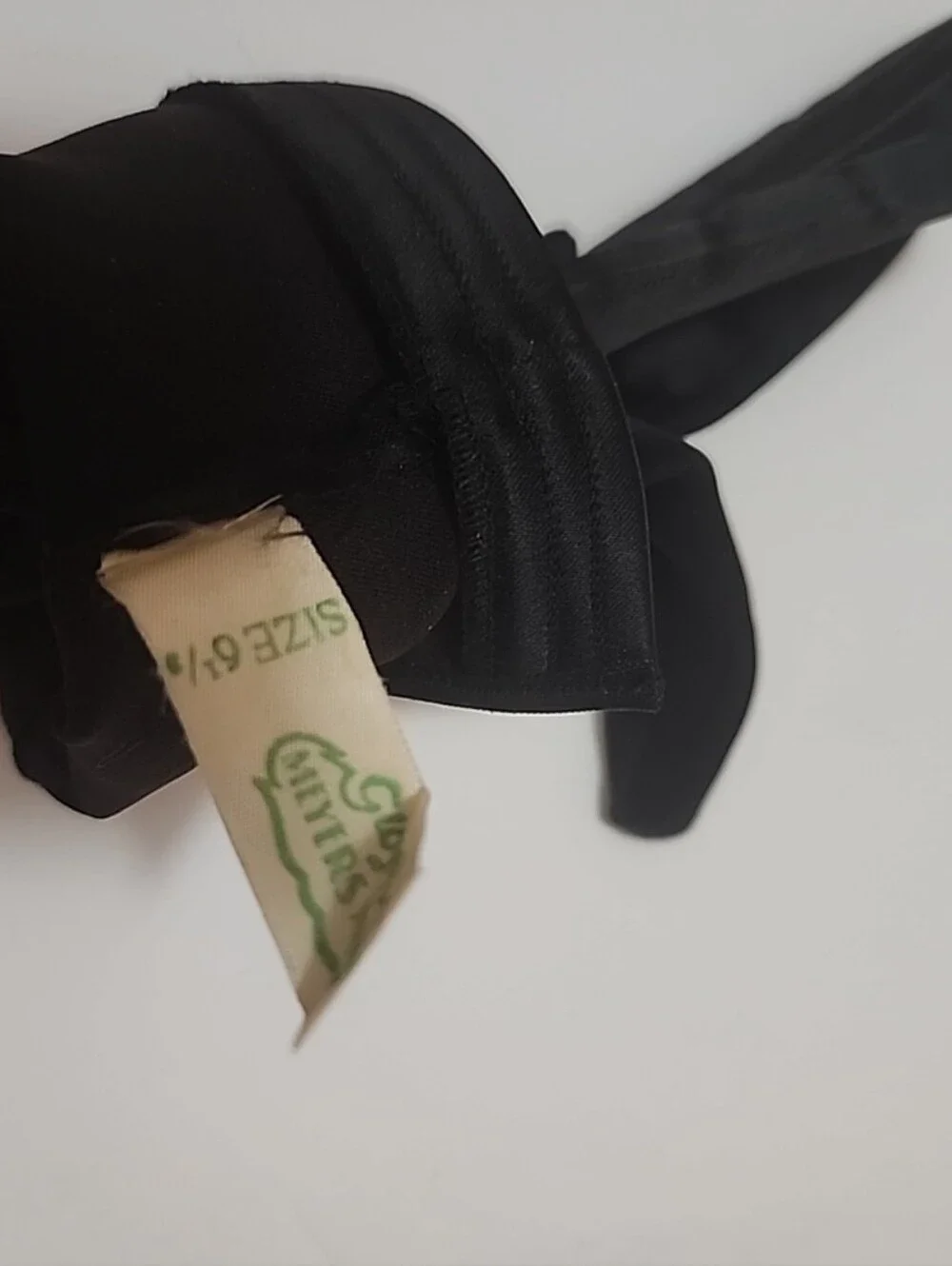 Vintage 1960s Black Satin Gloves Size 6 1/2 NWOT Wrist Length Meyers Make